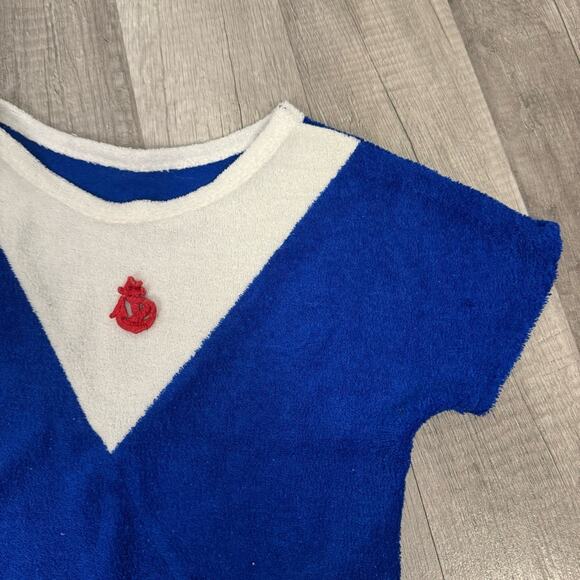 VINT Sailer Terry Cloth Youth Top Shirt Halloween Blue White Retro Toweling Tee - Picture 3 of 5